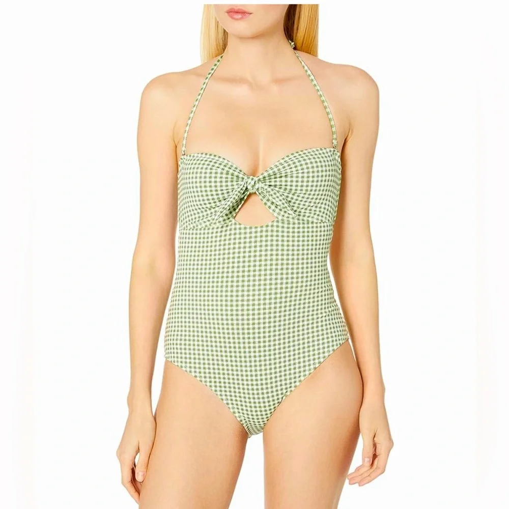 Eberjey Betty Lola Green Gingham One Piece Swimsuit with Knot in Artichoke - Picture 1 of 10